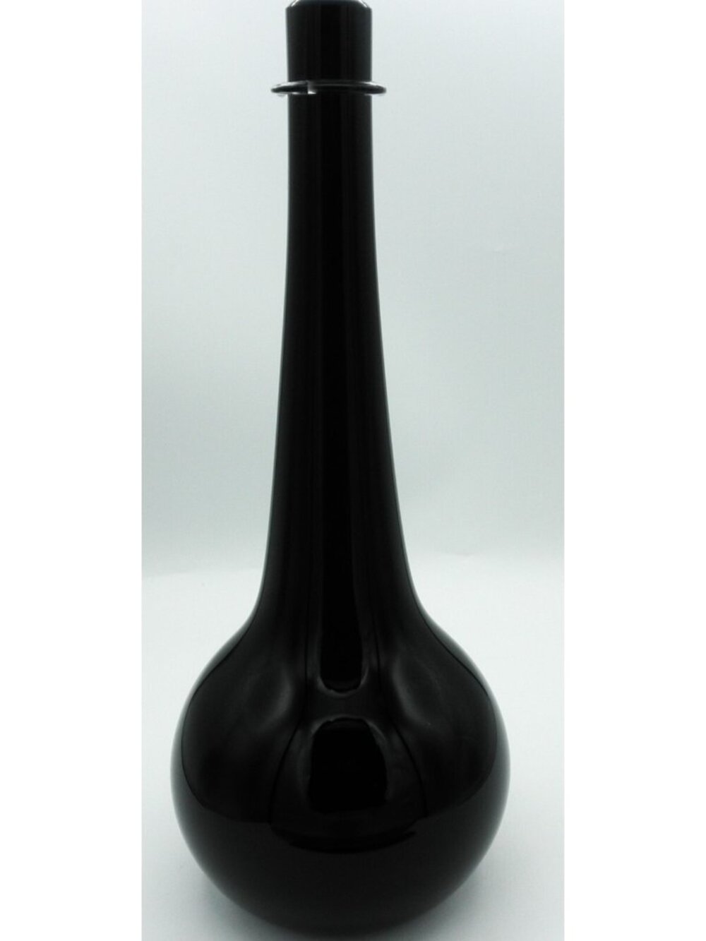 Silkwood Glass Hand Blown Black Glass Vase applied Clear Glass Collar Signed - Picture 3 of 8